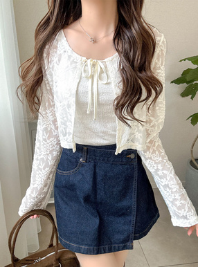 花柄シアーショート丈カーディガン