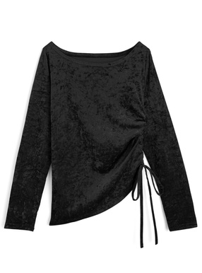 アシンメトリードロストシアーベロアトップス