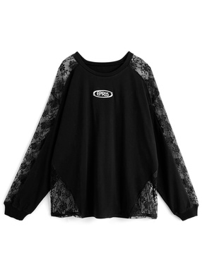 ロゴ刺繍レース切替ロンT