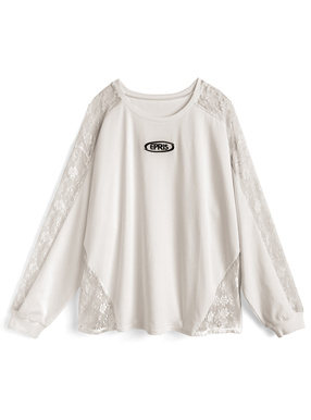 ロゴ刺繍レース切替ロンT