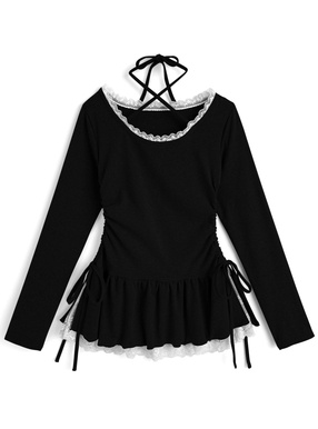 ホルターネックレースドロストトップス