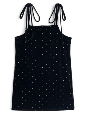 ドット柄リボンストラップベロアキャミソールミニワンピース
