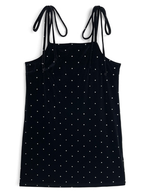 ドット柄リボンストラップベロアキャミソールミニワンピース