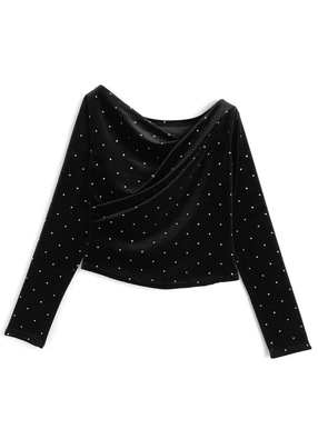 ドット柄ベロアドレープトップス