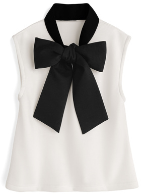 配色ボウタイフレンチスリーブトップス