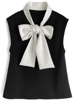 配色ボウタイフレンチスリーブトップス