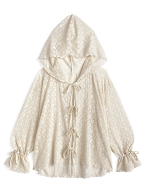 フード付きレースリボントップス