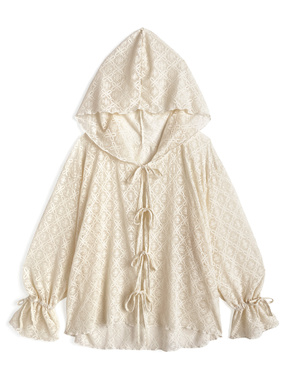 フード付きレースリボントップス