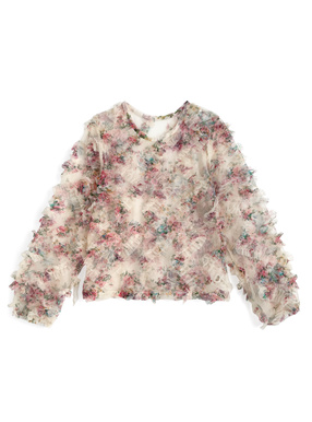 花柄フリルチュールトップス