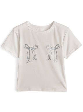 メタリックリボンロゴプリントTシャツ