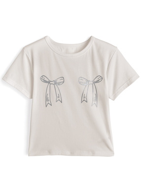 メタリックリボンロゴプリントTシャツ