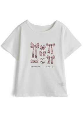 リボングラフィックプリントTシャツ