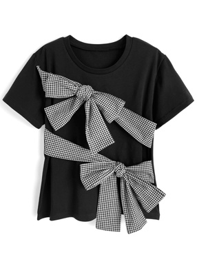 ギンガムチェック柄ダブルリボンTシャツ