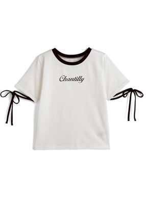 袖配色リボンTシャツ