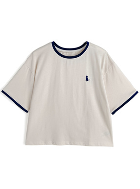 配色ラインロゴ刺繍Tシャツ
