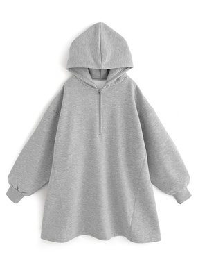 フード付きハーフジップスウェットミニワンピース