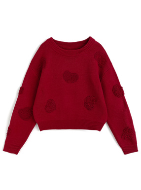 ハートパイルジャガードニットトップス