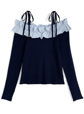 リボンフリルオフショルダーニットトップス