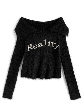 2Wayジャガードロゴシャギーニットトップス