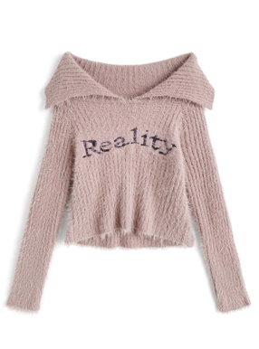 2Wayジャガードロゴシャギーニットトップス