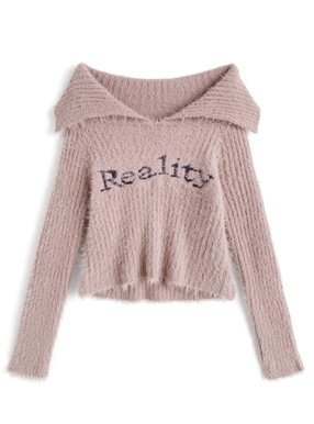 2Wayジャガードロゴシャギーニットトップス