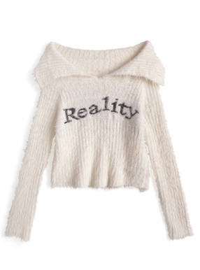 2Wayジャガードロゴシャギーニットトップス