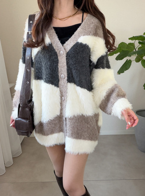 パッチワークニットカーディガン