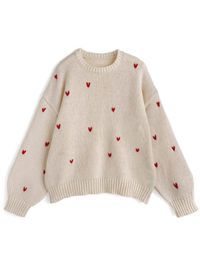 ハート刺繍ニットトップス