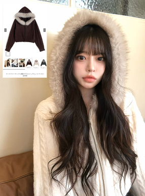 フードファーケーブル編みダブルジップニットパーカー