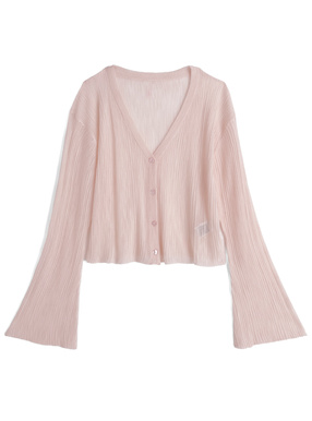 Vネックフレアスリーブシアーニットカーディガン