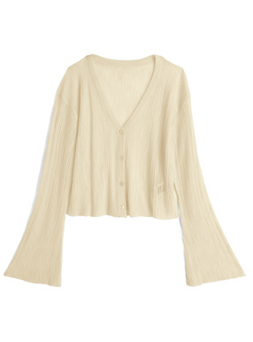 Vネックフレアスリーブシアーニットカーディガン