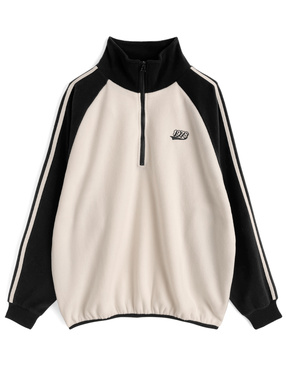 ロゴ刺繍配色ハーフジップラグランフリーストップス
