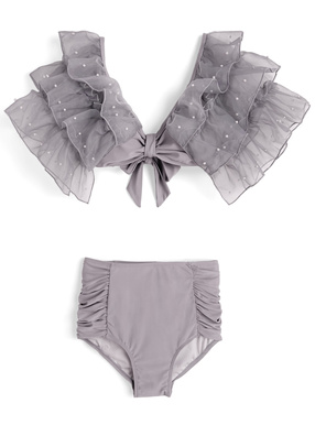 パールチュールフリルハイウエストビキニ水着
