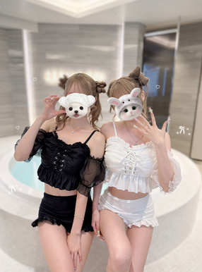 オーガンジーレースアップオフショルダーフリルビキニ水着