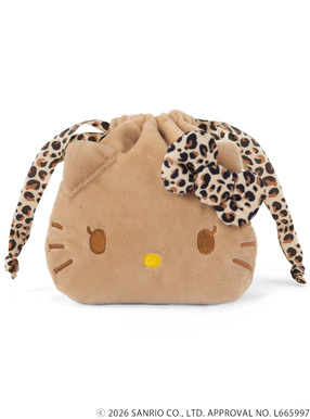 サンリオキャラクターズコラボ　レオパード柄日焼けハローキティフェイス巾着