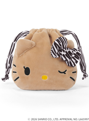 サンリオキャラクターズコラボ　ゼブラ柄日焼けハローキティフェイス巾着