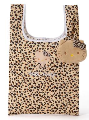 サンリオキャラクターズコラボ　レオパード柄日焼けハローキティミニポーチ付きエコバッグ