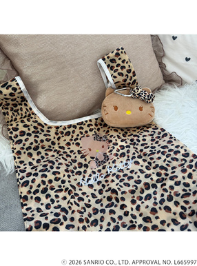 サンリオキャラクターズコラボ　レオパード柄日焼けハローキティミニポーチ付きエコバッグ