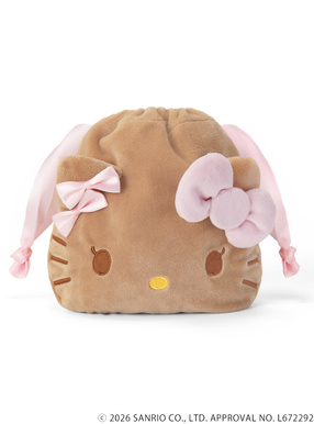 サンリオキャラクターズコラボ　ダブルピンクリボン付き日焼けハローキティフェイス巾着