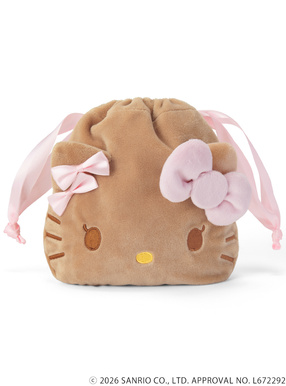 サンリオキャラクターズコラボ　ダブルピンクリボン付き日焼けハローキティフェイス巾着