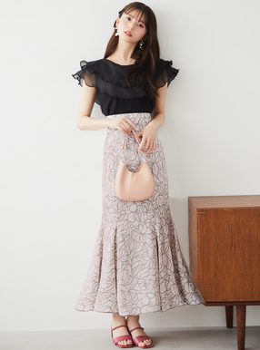 花柄刺繍マーメイドスカート
