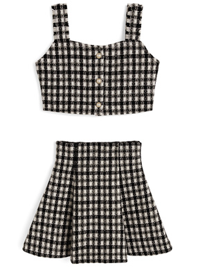 ラメツイードビスチェ×インパン裏地付きフレアミニスカートセットアップ