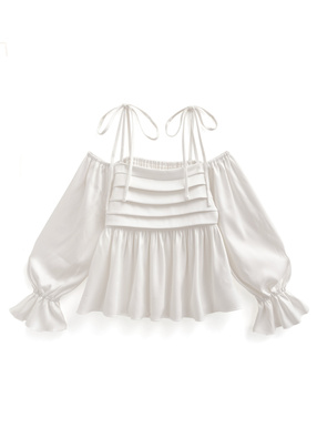 オフショルダーリボンペプラムブラウス