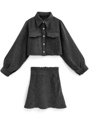 ヘリンボーンショート丈ジャケット×ミニスカートセットアップ