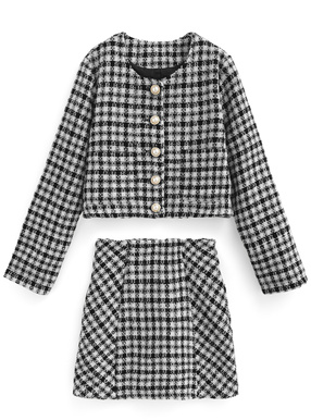 ラメツイードノーカラージャケット×ミニスカートセットアップ