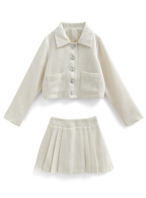 ジャケット×プリーツミニスカートツイードセットアップ