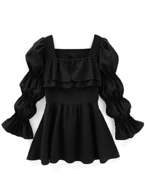 ウエストリボンパフスリーブミニワンピース