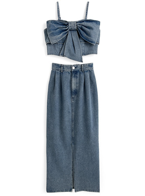 デニムリボンビスチェ×デニムスカートセットアップ