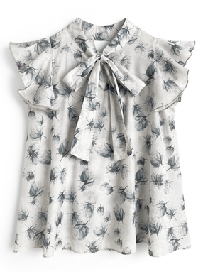 前後2Way花柄フリルリボンブラウス