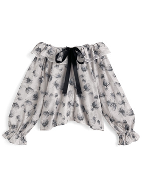 花柄リボンオフショルダーブラウス